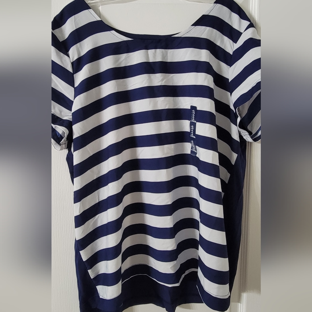 NWT XL Gap White/Navy Striped Blouse - Womens